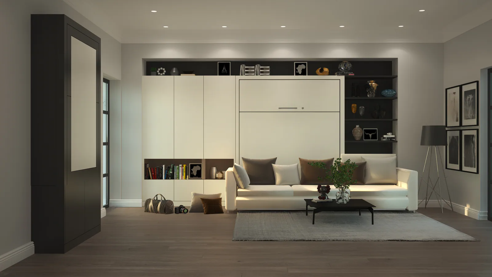 Design concept of a multipurpose room in daytime sofa mode.