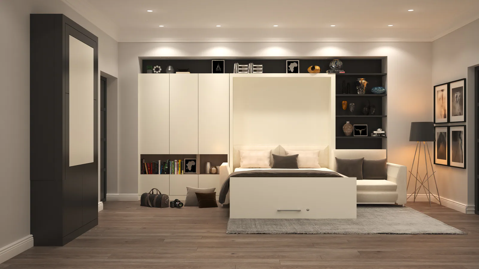 Design concept of the same multipurpose room in sleep mode.